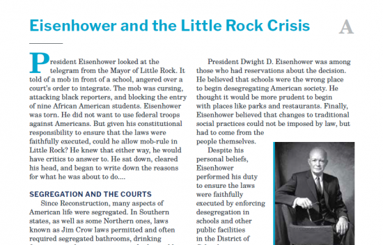 Presidents and the Constitution Handout A Dwight D Eisenhower and the Little Rock Crisis