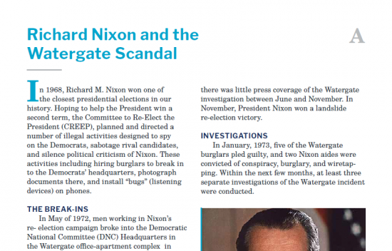 Presidents and the Constitution Handout A Richard Nixon and the Watergate Scandal