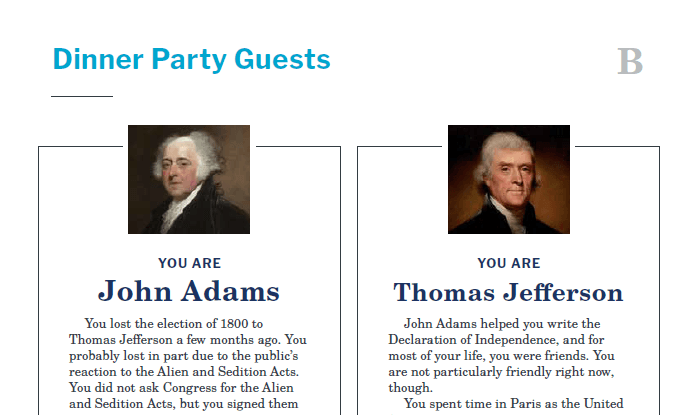 Presidents and the Constitution Handout B Dinner Party Guests