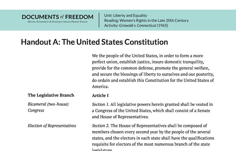 Handout A: The United States Constitution - Bill of Rights Institute