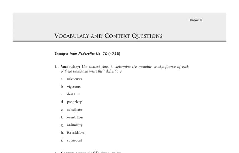 Handout B Vocabulary and Context Questions Alexander Hamilton (1757