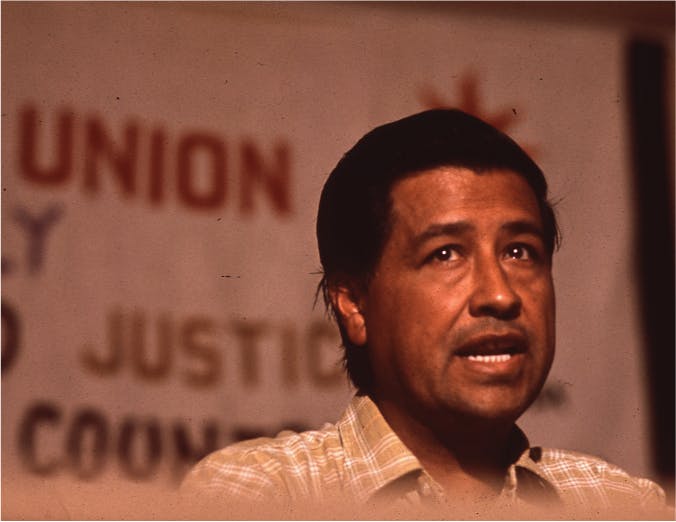 César Chávez delivers a speech.