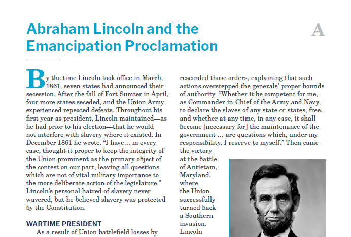 Presidents and the Constitution Handout A Abraham Lincoln and the Emancipation Proclamation