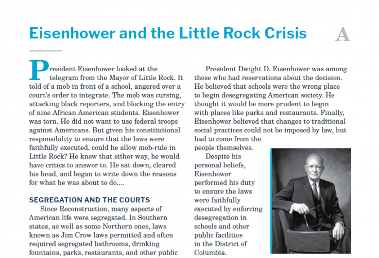 Presidents and the Constitution Handout A Dwight D Eisenhower and the Little Rock Crisis