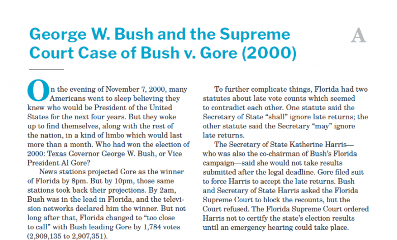 Presidents and the Constitution Handout A George W Bush and the Supreme Court Case of Bush v Gore 2000
