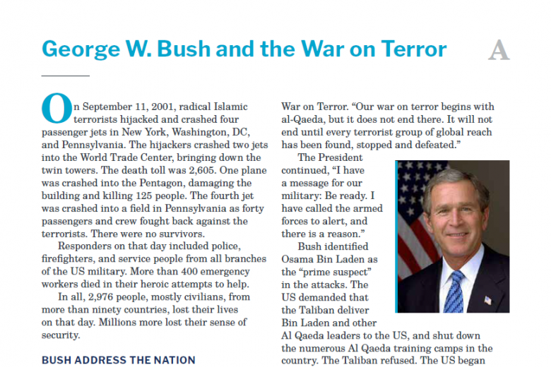 Presidents and the Constitution Handout A George W Bush and the War on Terror