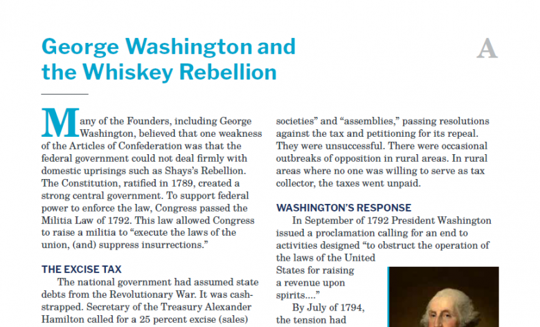 Presidents and the Constitution Handout A George Washington and the Whiskey Rebellion