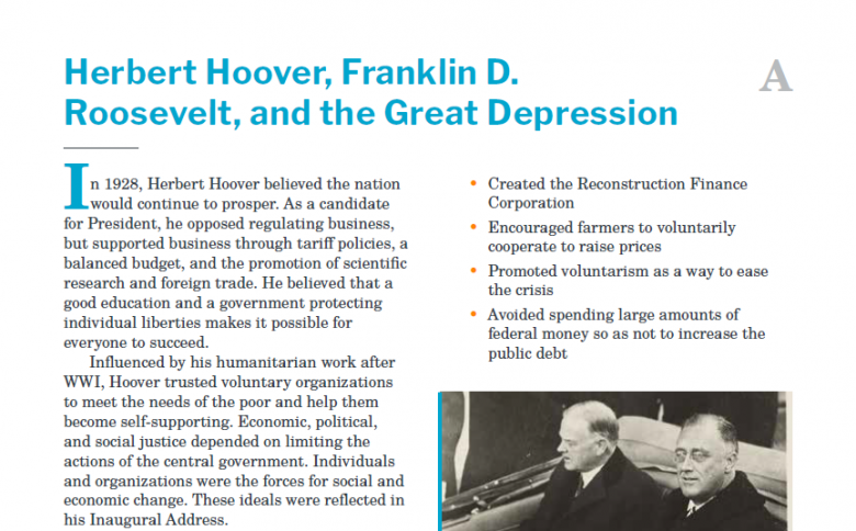 Presidents and the Constitution Handout A Herbert Hoover Franklin D Roosevelt and the Great Depression