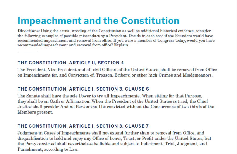 Presidents and the Constitution Handout A Impeachment and the Constitution