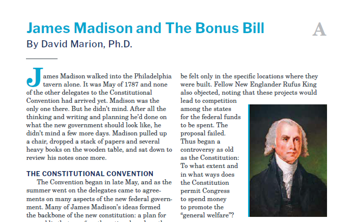 Presidents and the Constitution Handout A James Madison and the Bonus BIll
