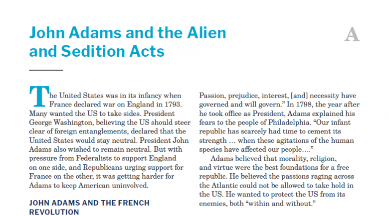 Presidents and the Constitution Handout A John Adams and the Alien and Sedition Acts