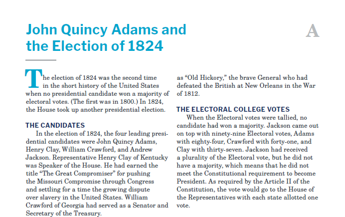 Presidents and the Constitution Handout A John Quincy Adams and the Election of 1824