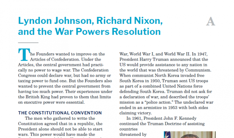 Presidents and the Constitution Handout A Lyndon Johnson Richard Nixon and the War Powers Resolution