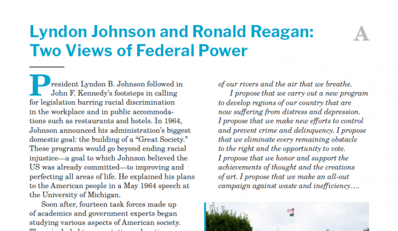 Presidents and the Constitution Handout A Lyndon Johnson and Ronald Reagan Two Views of Federal Power