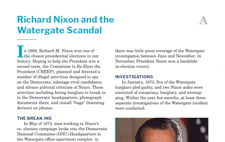 Presidents and the Constitution Handout A Richard Nixon and the Watergate Scandal