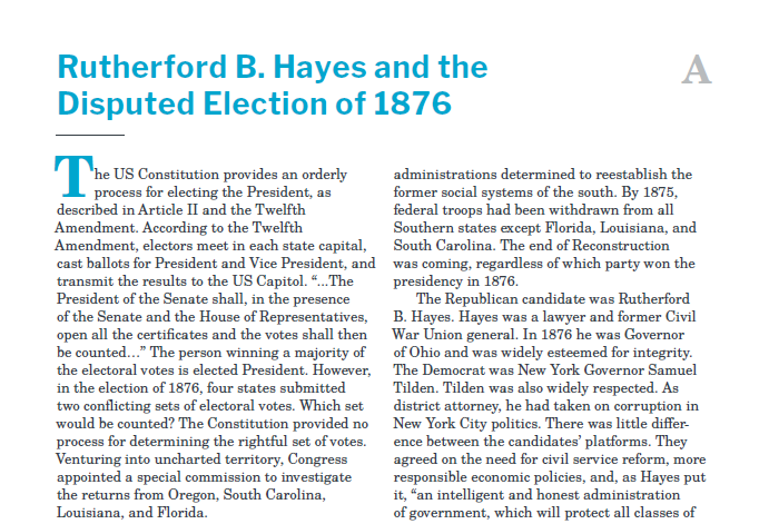 Presidents and the Constitution Handout A Rutherford B. Hayes and the Disputed Election of 1876