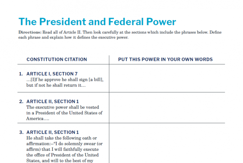 Presidents and the Constitution Handout A The President and Federal Power V2