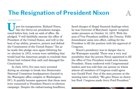 Presidents and the Constitution Handout A The Resignation of Richard Nixon