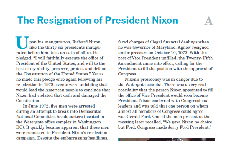 Presidents and the Constitution Handout A The Resignation of Richard Nixon
