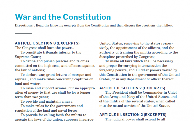 Presidents and the Constitution Handout A War and the Constitution V2