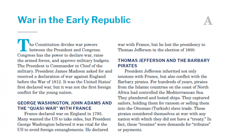 Presidents and the Constitution Handout A War in the Early Republic