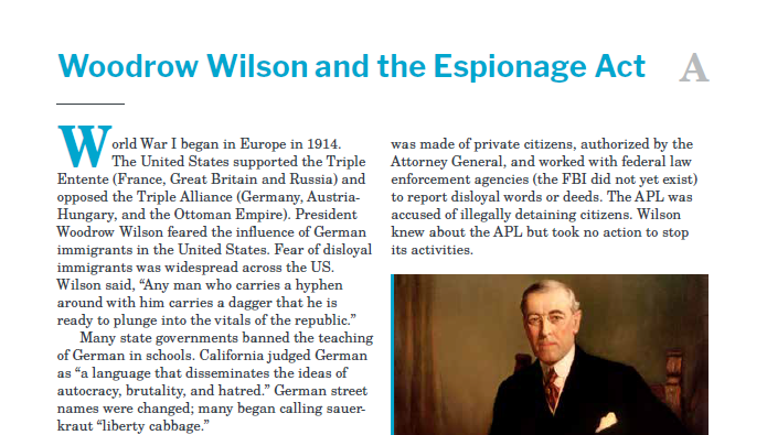 Presidents and the Constitution Handout A Woodrow Wilson and the Espionage Act