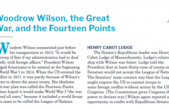 Presidents and the Constitution Handout A Woodrow Wilson the Great War and the Fourteen Points