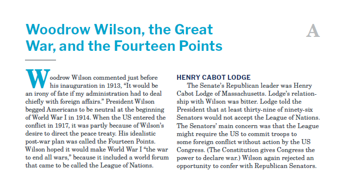 Presidents and the Constitution Handout A Woodrow Wilson the Great War and the Fourteen Points