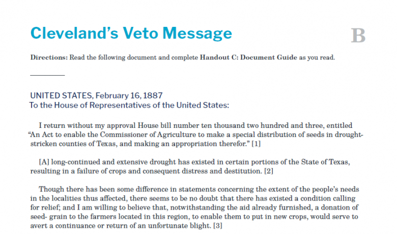Presidents and the Constitution Handout B Cleveland's Veto Message