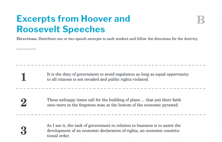 Presidents and the Constitution Handout B Excerpts from Hoover and Roosevelt Speeches