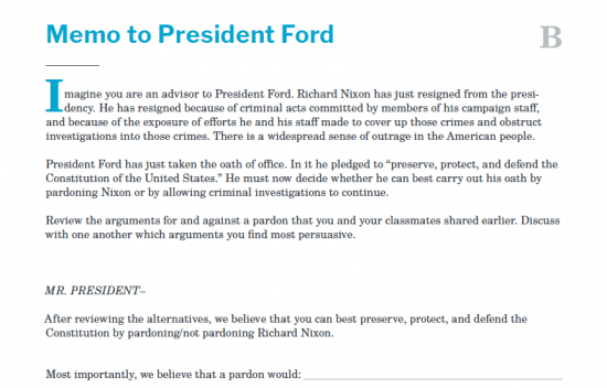 Presidents and the Constitution Handout B Memo to President Ford (The Resignation of Richard Nixon)