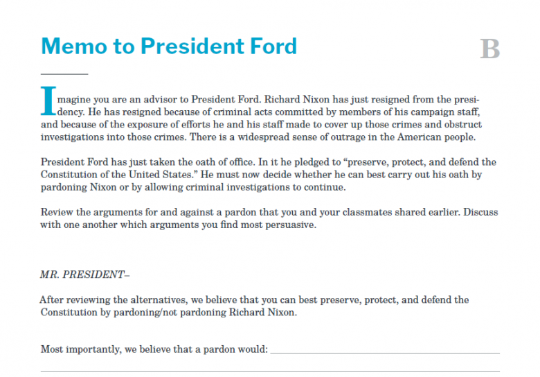 Presidents and the Constitution Handout B Memo to President Ford (The Resignation of Richard Nixon)