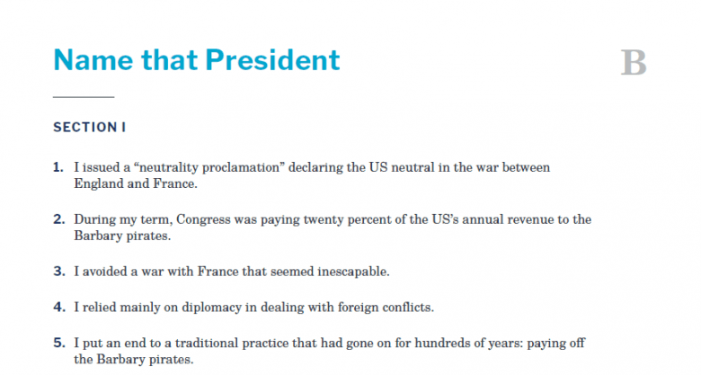 Presidents and the Constitution Handout B Name That President War in the Early Republic