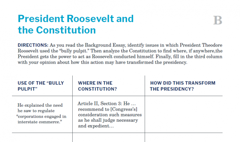 Presidents and the Constitution Handout B President Roosevelt and the Constitution