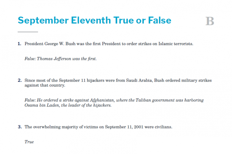 Presidents and the Constitution Handout B September Eleventh True or False