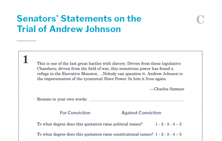 Presidents and the Constitution Handout C Senators Statements on the Trial of Andrew Johnson
