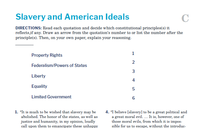 Presidents and the Constitution Handout C Slavery and American Ideals
