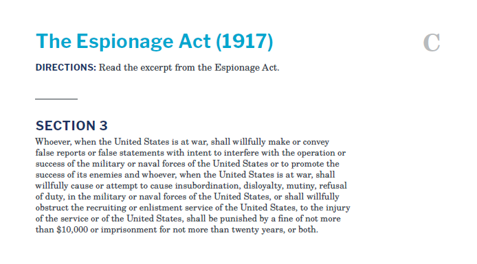 Presidents and the Constitution Handout C The Espionage Act 1917