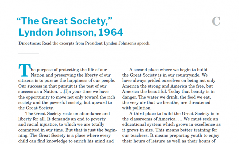 Presidents and the Constitution Handout C The Great Society Lyndon Johnson 1964