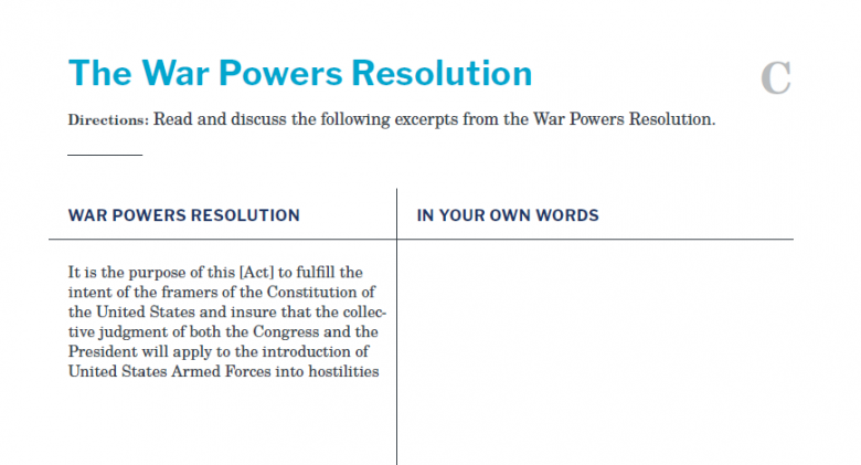 Presidents and the Constitution Handout C The War Powers Resolution