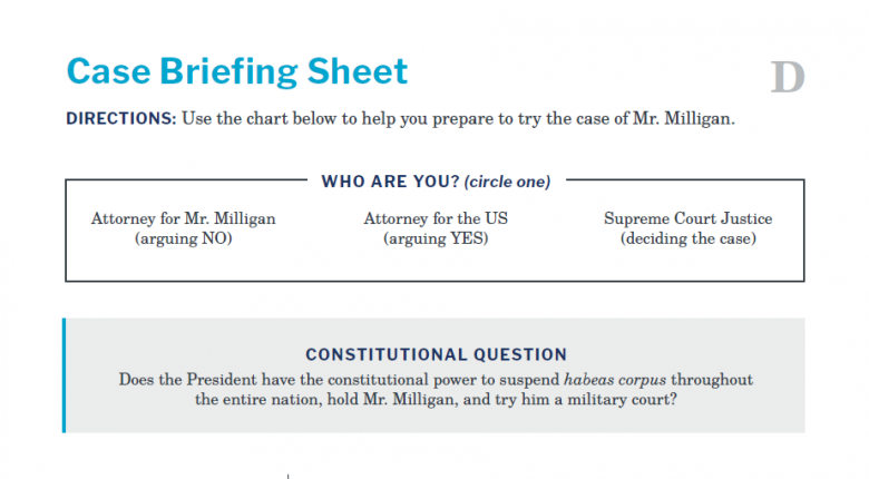 Presidents and the Constitution Handout D Case Briefing Sheet
