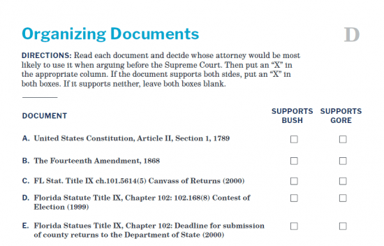 Presidents and the Constitution Handout D Organizing Documents (Bush v Gore 2000)
