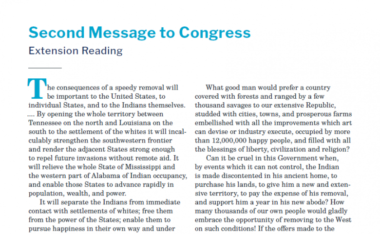Presidents and the Constitution Second Message to Congress Extension Reading (Indian Removal)