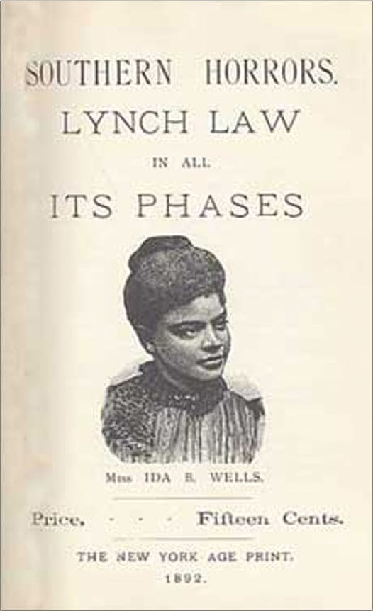 The front page of a pamphlet titled Southern Horrors, Lynch Law in All Its Phases.