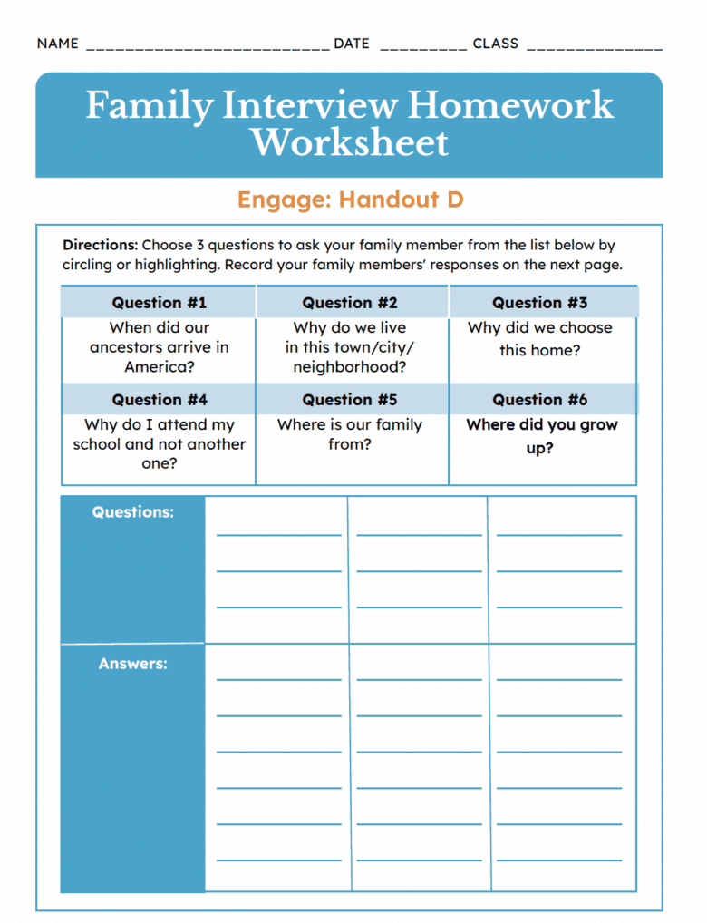 Family Interview Homework Worksheet | Bill of Rights Institute