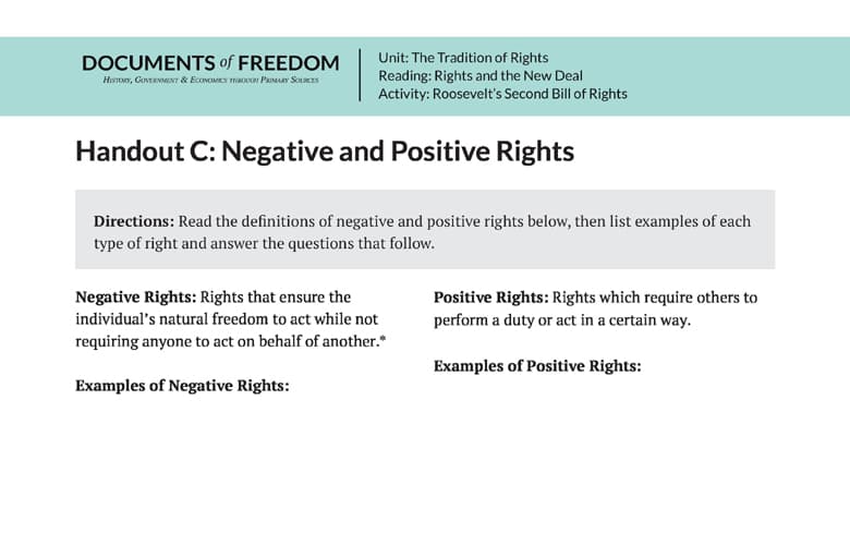 Handout C: Negative and Positive Rights | Bill of Rights Institute